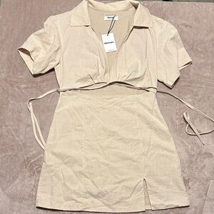 Showpo Beige Collared Mini Dress
